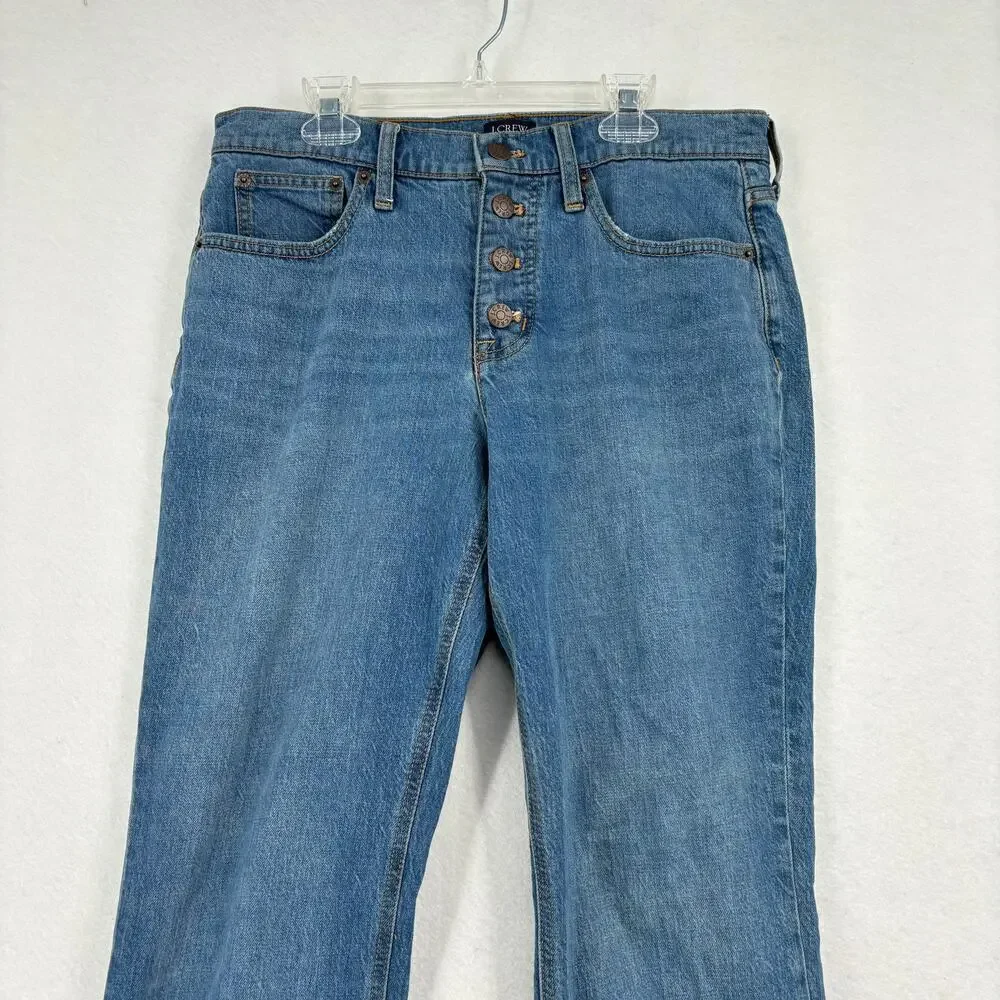 J. Crew Mid Rise Flare Crop Jeans‎ Stretch Denim Button Fly Women's Size 28